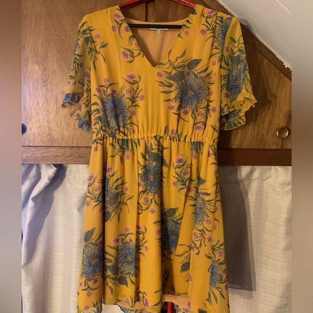 Madewell, yellow floral short sleeve dress